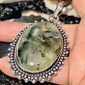 Round Moss Prehnite Pendant 2 1/2”